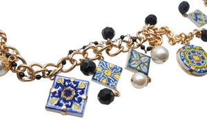 DOLCE&GABBANA ドルチェアンドガッバーナ ネックレス 重量約177.9g メキシカンタイル調 ブラス テラコッタ 美品 中古 4b006329
