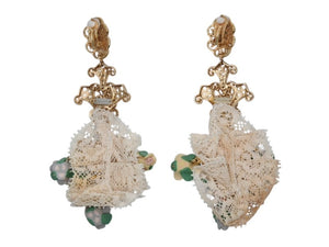 DOLCE&GABBANA ドルチェアンドガッバーナ イヤリング 重量約47.8g レース ブラス ラバー フェイクパール 美品 中古 4b006330