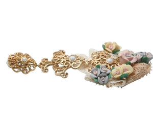 DOLCE&GABBANA ドルチェアンドガッバーナ イヤリング 重量約47.8g レース ブラス ラバー フェイクパール 美品 中古 4b006330