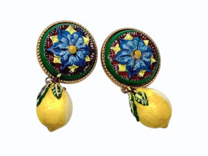 極美品 DOLCE&GABBANA ドルチェアンドガッバーナ レモンモチーフ イヤリング イエロー マルチカラー ゴールド金具 中古 4b006332