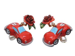 極美品 DOLCE&GABBANA ドルチェアンドガッバーナ イヤリング 重量約33.9g フェイクパール ラインストーン 薔薇 車 中古 4b006333