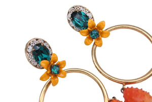 DOLCE&GABBANA ドルチェアンドガッバーナ イヤリング フラワーモチーフ オレンジ マルチカラー ゴールド金具 美品 中古 4b006334