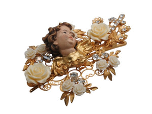 DOLCE&GABBANA ドルチェアンドガッバーナ ヘアクリップ ダッカール 重量約67.1g ブラス ラインストーン エンジェル 薔薇 美品 中古 4b006335