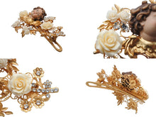 Load image into Gallery viewer, DOLCE&amp;GABBANA ドルチェアンドガッバーナ ヘアクリップ ダッカール 重量約67.1g ブラス ラインストーン エンジェル 薔薇 美品 中古 4b006335