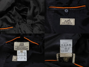 HERMES エルメス レザーコート ブラック フランス製 牛革レザー レーヨン サイズ52 美品 中古 4b006342