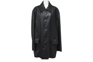 HERMES エルメス レザーコート ブラック フランス製 牛革レザー レーヨン サイズ52 美品 中古 4b006342