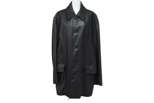 HERMES エルメス レザーコート ブラック フランス製 牛革レザー レーヨン サイズ52 美品 中古 4b006342