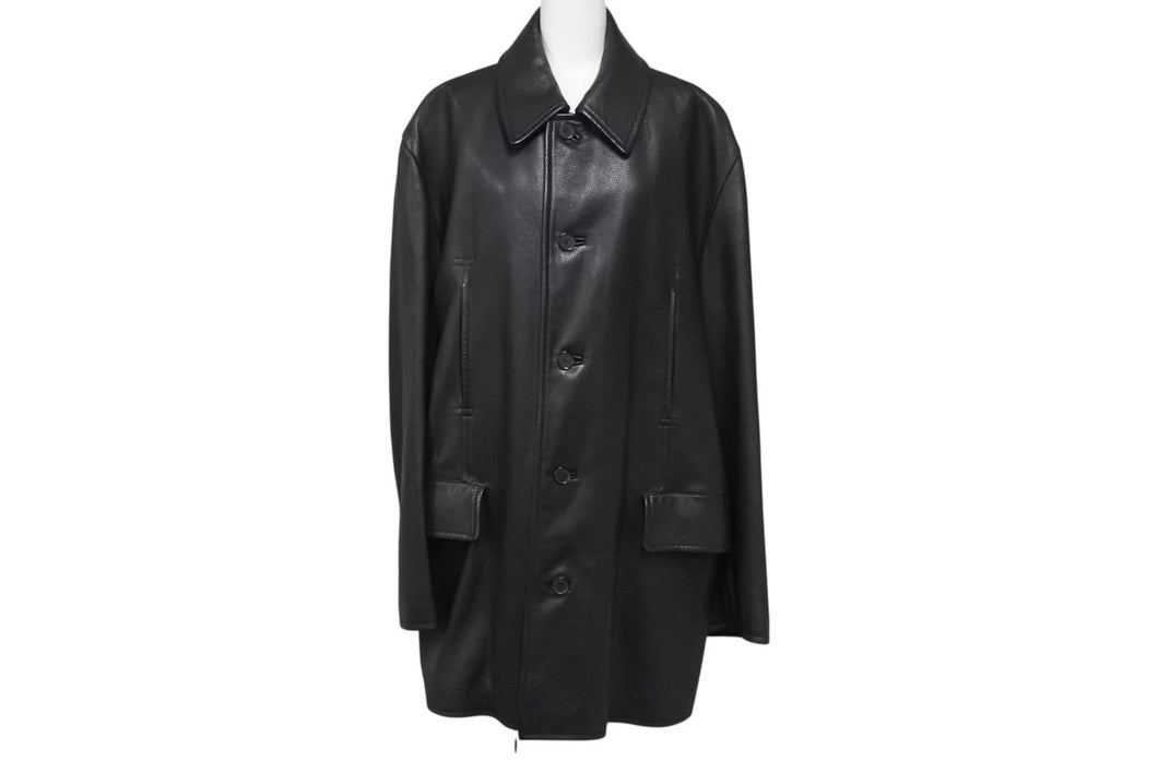 HERMES エルメス レザーコート ブラック フランス製 牛革レザー レーヨン サイズ52 美品 中古 4b006342