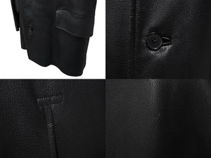 HERMES エルメス レザーコート ブラック フランス製 牛革レザー レーヨン サイズ52 美品 中古 4b006342