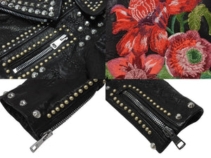 極美品 GUCCI グッチ ダブルライダースジャケット スタッズ 刺繍 シープスキン ブラック サイズ38 中古 4b006347