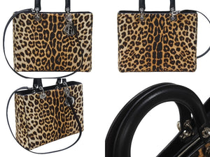 CHRISTIAN DIOR クリスチャンディオール レディディオール ラージ ハラコ レザー レオパード シルバー金具 美品 中古 4b006349
