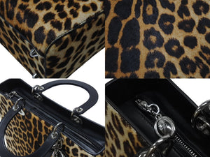 CHRISTIAN DIOR クリスチャンディオール レディディオール ラージ ハラコ レザー レオパード シルバー金具 美品 中古 4b006349