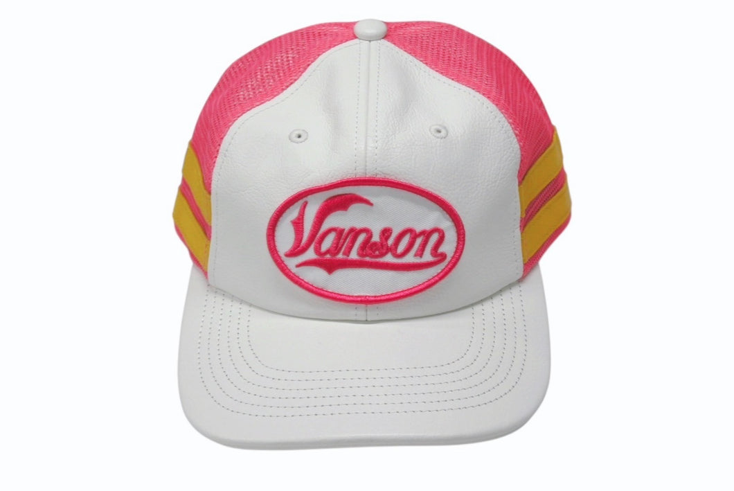 未使用 Supreme シュプリーム × Vanson ヴァンソン レザーキャップ ピンク ホワイト ONE SIZE 58cm H79FW25 中古 4b006375 