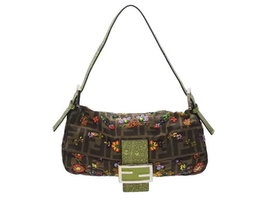 FENDI フェンディ ズッカ柄 ビーズ刺繍 マンマバケット ハンドバッグ ワンショルダーバッグ ブラウン ゴールド金具 ロゴ 美品 中古 4b006386