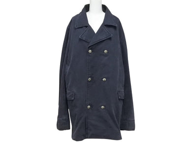 極美品 CHROME HEARTS クロムハーツ クロスボールボタン ヘリンボーン Pコート コットン ネイビー サイズXXL 中古 4b006399