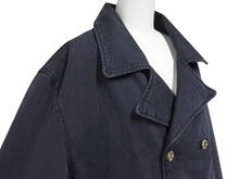Load image into Gallery viewer, 極美品 CHROME HEARTS クロムハーツ クロスボールボタン ヘリンボーン Pコート コットン ネイビー サイズXXL 中古 4b006399