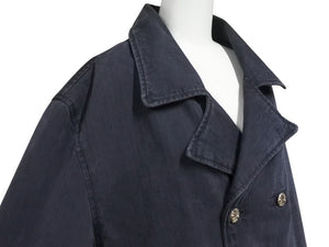 極美品 CHROME HEARTS クロムハーツ クロスボールボタン ヘリンボーン Pコート コットン ネイビー サイズXXL 中古 4b006399