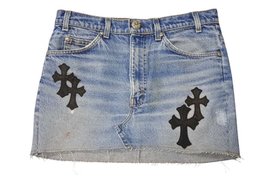 未使用 CHROME HEARTS クロムハーツ × Levi's リーバイス セメタリークロスパッチ デニムミニスカート サイズ26 10パッチ 中古 4b006403 
