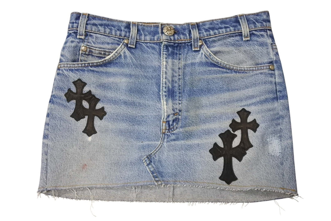 未使用 CHROME HEARTS クロムハーツ × Levi's リーバイス セメタリークロスパッチ デニムミニスカート サイズ26 10パッチ 中古 4b006403 