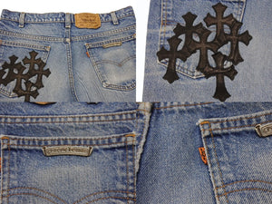 未使用 CHROME HEARTS クロムハーツ × Levi's リーバイス セメタリークロスパッチ デニムミニスカート サイズ26 10パッチ 中古 4b006403 