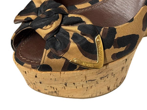 LOUIS VUITTON ルイヴィトン レオパード柄 サンダル ウェッジソール ブラウン ブラック ゴールド金具 サイズ34 1/2 美品 中古 4b006409