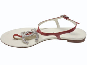 CHANEL シャネル パテント ココマーク トングサンダル パンプス パテントレザー アイボリー レッド サイズ35 1/2 美品 中古 4b006414