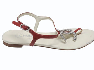 CHANEL シャネル パテント ココマーク トングサンダル パンプス パテントレザー アイボリー レッド サイズ35 1/2 美品 中古 4b006414