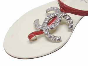 CHANEL シャネル パテント ココマーク トングサンダル パンプス パテントレザー アイボリー レッド サイズ35 1/2 美品 中古 4b006414