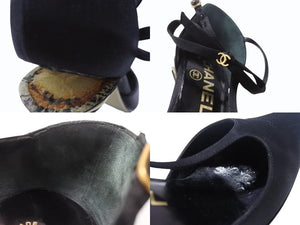 CHANEL シャネル ピンヒール ココマーク イタリア製 サテン ブラック ゴール金具 サイズ35C 美品 中古 4b006415