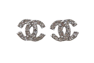 極美品 CHANEL シャネル Coco Mark ココマーク ラインストーン ピアス 03A 刻印 1.7g シルバーカラー 中古 4b006431