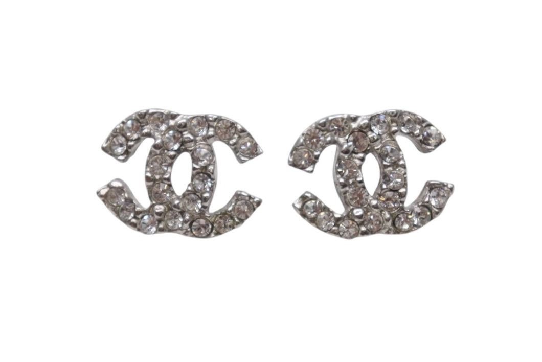 極美品 CHANEL シャネル Coco Mark ココマーク ラインストーン ピアス 03A 刻印 1.7g シルバーカラー 中古 4b006431