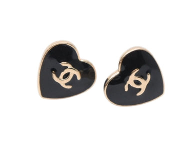 CHANEL シャネル ハート ピアス 重量約2.0g ココマーク B12P ハート メタル ゴールド ブラック 美品 中古 4b006435