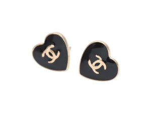 CHANEL シャネル ハート ピアス 重量約2.0g ココマーク B12P ハート メタル ゴールド ブラック 美品 中古 4b006435