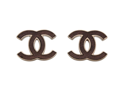 CHANEL シャネル ココマーク ピアス レザー調 両耳用 アクセサリー B12P刻印 4.6g ブラウン ゴールド 美品 中古 4b006436