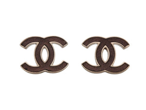 CHANEL シャネル ココマーク ピアス レザー調 両耳用 アクセサリー B12P刻印 4.6g ブラウン ゴールド 美品 中古 4b006436