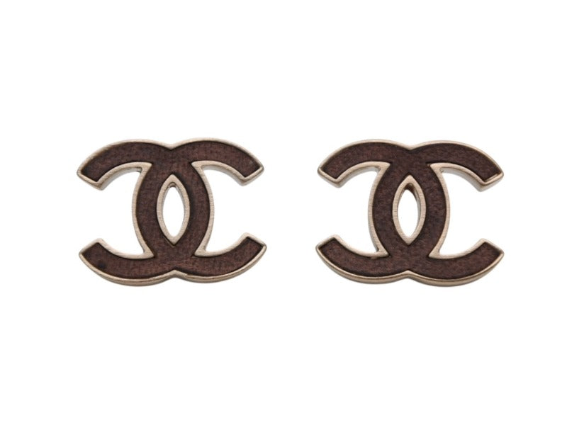 CHANEL シャネル ココマーク ピアス レザー調 両耳用 アクセサリー B12P刻印 4.6g ブラウン ゴールド 美品 中古 4b006436