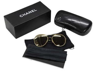 極美品 CHANEL シャネル ティアドロップ サングラス 4228-Q c.125/5A サイズ56□17 140 ココマーク ゴールドフレーム 中古 4b006439