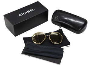 極美品 CHANEL シャネル ティアドロップ サングラス 4228-Q c.125/5A サイズ56□17 140 ココマーク ゴールドフレーム 中古 4b006439