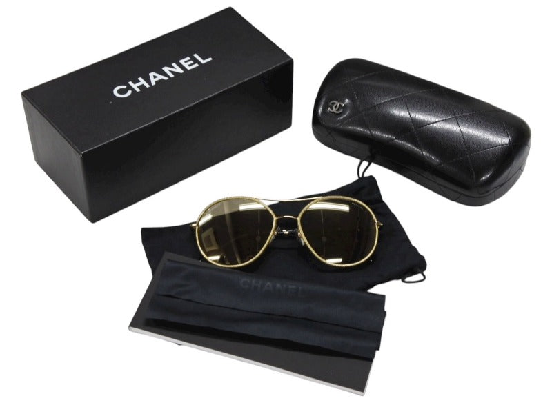 極美品 CHANEL シャネル ティアドロップ サングラス 4228-Q c.125/5A サイズ56□17 140 ココマーク ゴールドフレーム 中古 4b006439