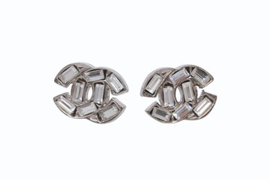 極美品 CHANEL シャネル Coco Mark ココマーク ピアス ラインストーン シルバー カラー 01P 刻印 2.3g アクセサリー 中古 4b006442