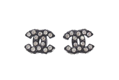 極美品 CHANEL シャネル Coco Mark ココマーク ピアス 02A 刻印 3.1g ラインストーン ブラックカラー アクセサリー 中古 4b006444