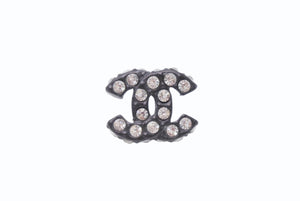極美品 CHANEL シャネル Coco Mark ココマーク ピアス 02A 刻印 3.1g ラインストーン ブラックカラー アクセサリー 中古 4b006444