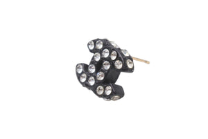 極美品 CHANEL シャネル Coco Mark ココマーク ピアス 02A 刻印 3.1g ラインストーン ブラックカラー アクセサリー 中古 4b006444