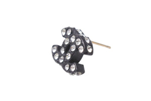 極美品 CHANEL シャネル Coco Mark ココマーク ピアス 02A 刻印 3.1g ラインストーン ブラックカラー アクセサリー 中古 4b006444