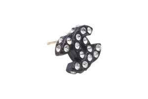 極美品 CHANEL シャネル Coco Mark ココマーク ピアス 02A 刻印 3.1g ラインストーン ブラックカラー アクセサリー 中古 4b006444