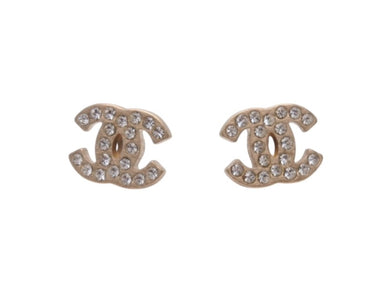 極美品 CHANEL シャネル ココマーク ピアス 両耳 09P刻印 フランス製 1.5g メタル ラインストーン ゴールド金具 中古 4b006446