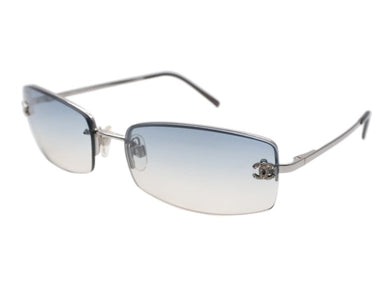 CHANEL シャネル リムレス サングラス 4093-B c.124/7B サイズ56□16 130 ココマーク ラインストーン グレー シルバー 美品 中古 4b006449