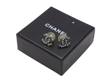 CHANEL シャネル ココマーク ピアス 両耳用 メタル ラインストーン ガンメタル金具 重量約4.0g 美品 中古 4b006450