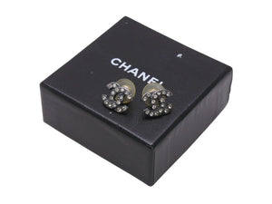 CHANEL シャネル ココマーク ピアス 両耳用 メタル ラインストーン ガンメタル金具 重量約4.0g 美品 中古 4b006450
