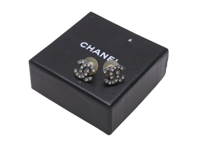 CHANEL シャネル ココマーク ピアス 両耳用 メタル ラインストーン ガンメタル金具 重量約4.0g 美品 中古 4b006450